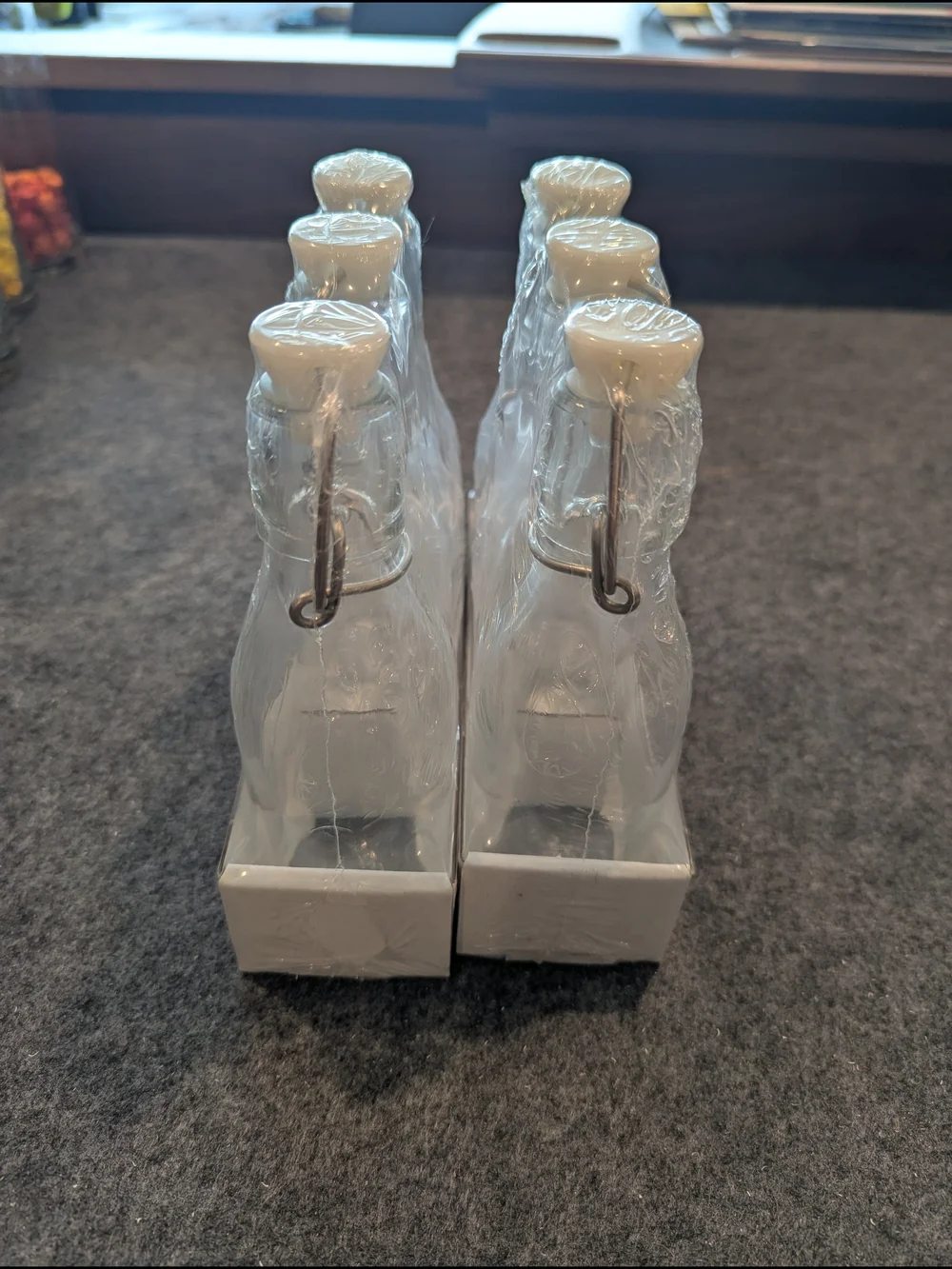 IKEA Clear Glass KORKEN Bottles with White Swing Stoppers (Set of 6)